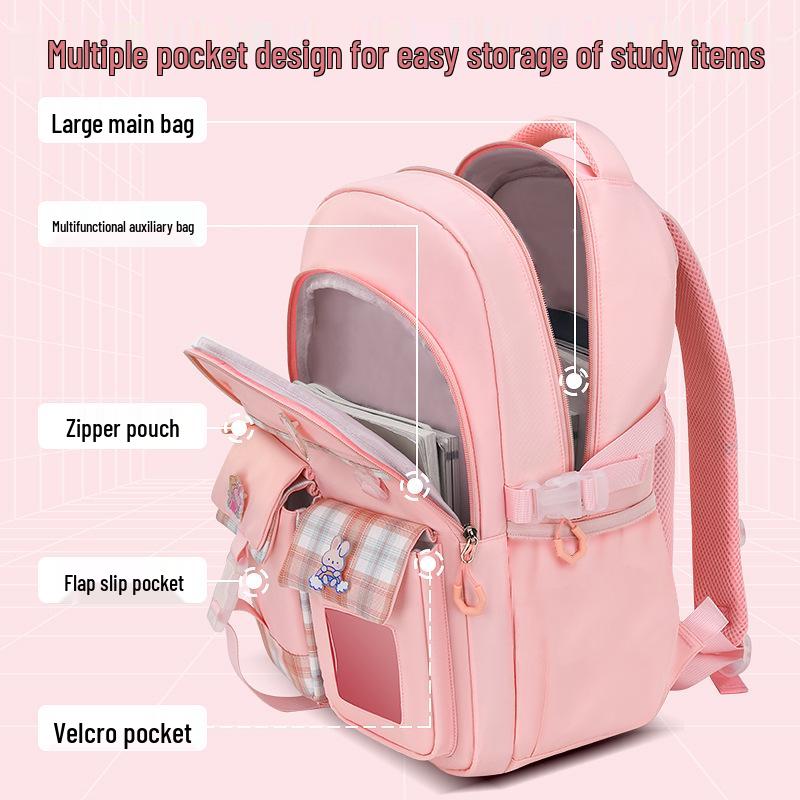 Leichter Kinderrucksack mit Rückenschutz, Klassen 1-6, Doppelschulter, Großes Fassungsvermögen, Handgriff