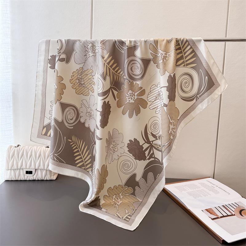 Französische Atmosphäre Simulationsseide Großes Quadratisches Tuch Retro Blumendruck Professionelles Vielseitiges Tuch Diagonales Seidenmuster Tuch Kopftuch Damen