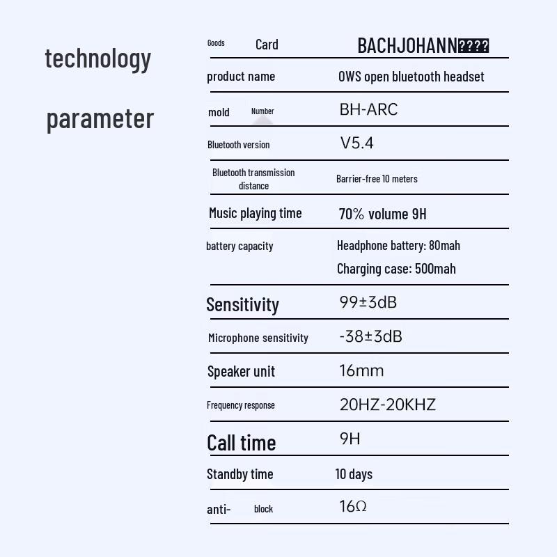 Bach Johann BH-ARC Open-Ear Wireless Sports Headset