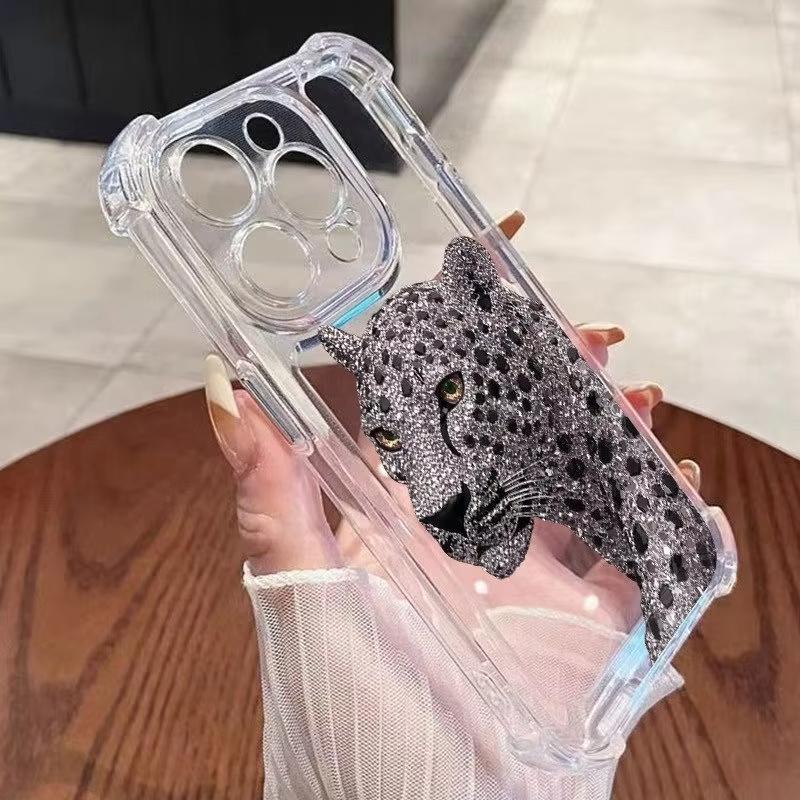 Phone Case For iPhone 17 16 15 14 13 12 11 Pro Max XR XS X 16 Plus 17 Air Leopard Pattern Transparent Shockproof Bumper Cover