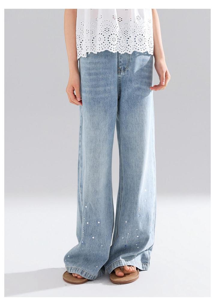 Summer Rhinestone Girls' Wide-Leg Jeans: Loose, Versatile, Straight-Leg Long Pants