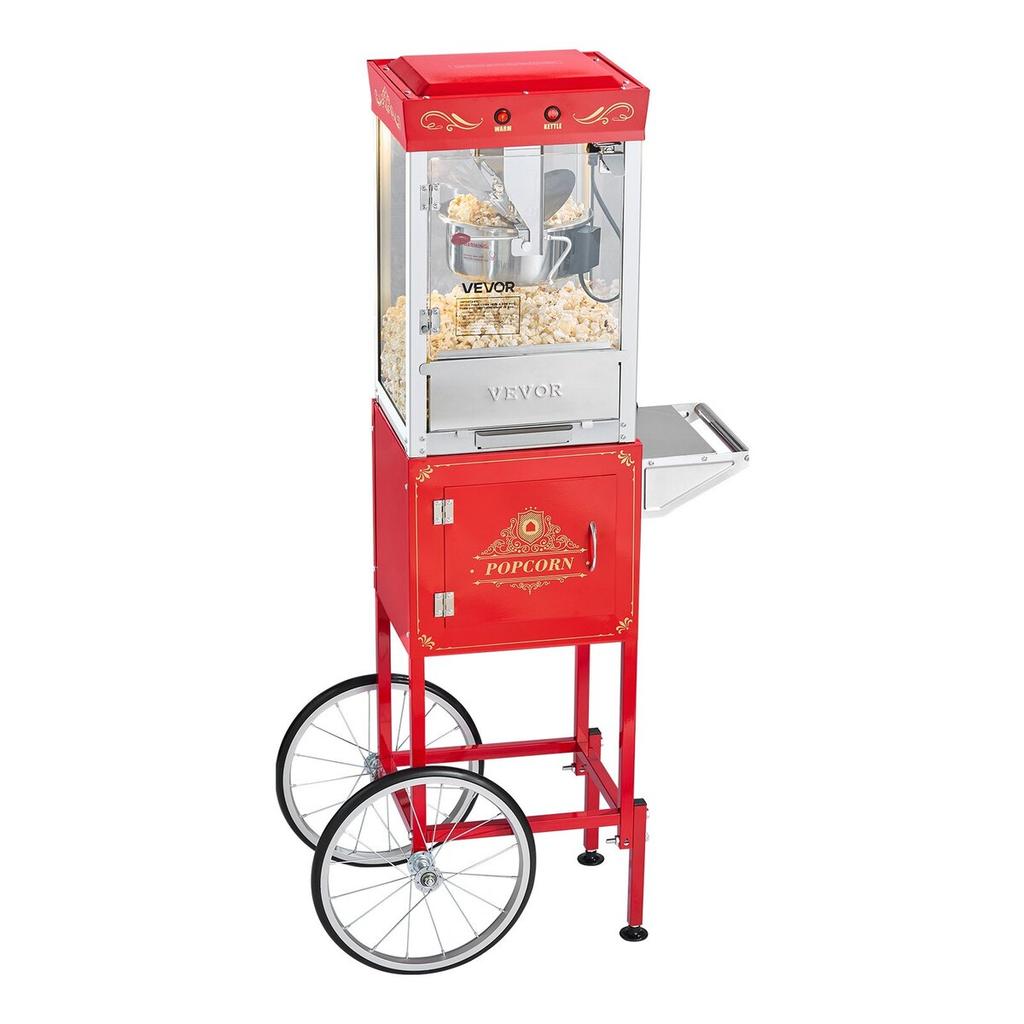 Popcorn Machine with Cart Popcorn Popper Maker 800W 0.2kg Kettle Red