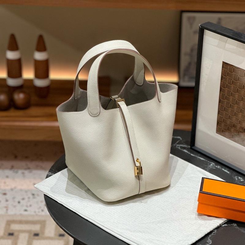 New Genuine Leather Women's Bag Head Layer Leather TOGO Leather 1822CM Vegetable Basket Handheld Bucket Bag Cross Border