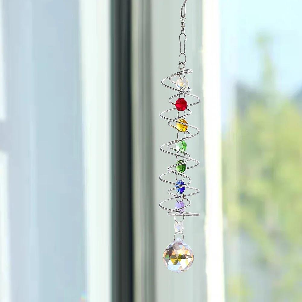 Spiral Tail Wind Spinner Suncatcher Crystal Ball Stabilizer Chakra Bead Hanging Kinetic Wind Chimes Rainbow Maker Garden Decor