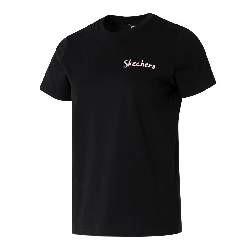 Skechers Модная спортивная серия Бег Фитнес Тренировки Удобная Дышащая Повседневная футболка с коротким рукавом Женские топы Дымчато-черный P225W303-03K8 XS