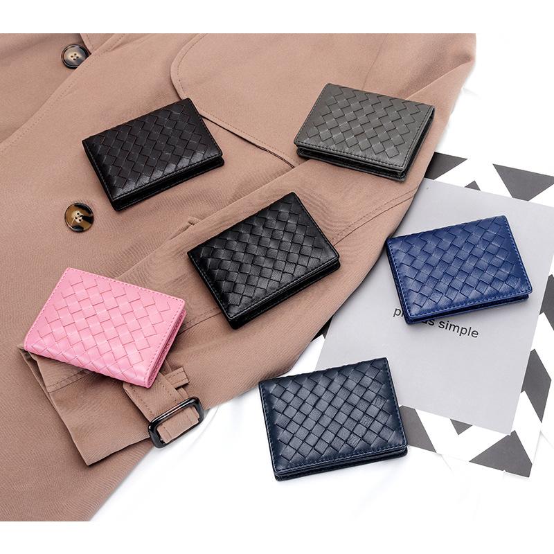 European and American Woven Sheepskin Business Card Bag Men's New Leather Card Bag Large Capacity Women's Business Card Change Card Clip Card Bag