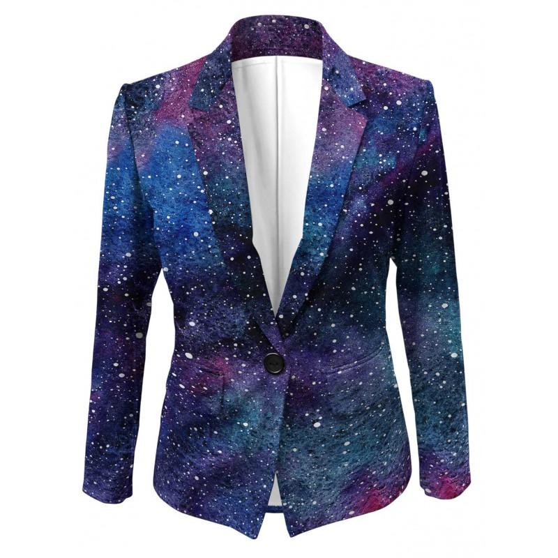 Womens Gradient Starry Sky Print Blazer Slim Fit Business Casual Jacket With Notched Lapel Single Button