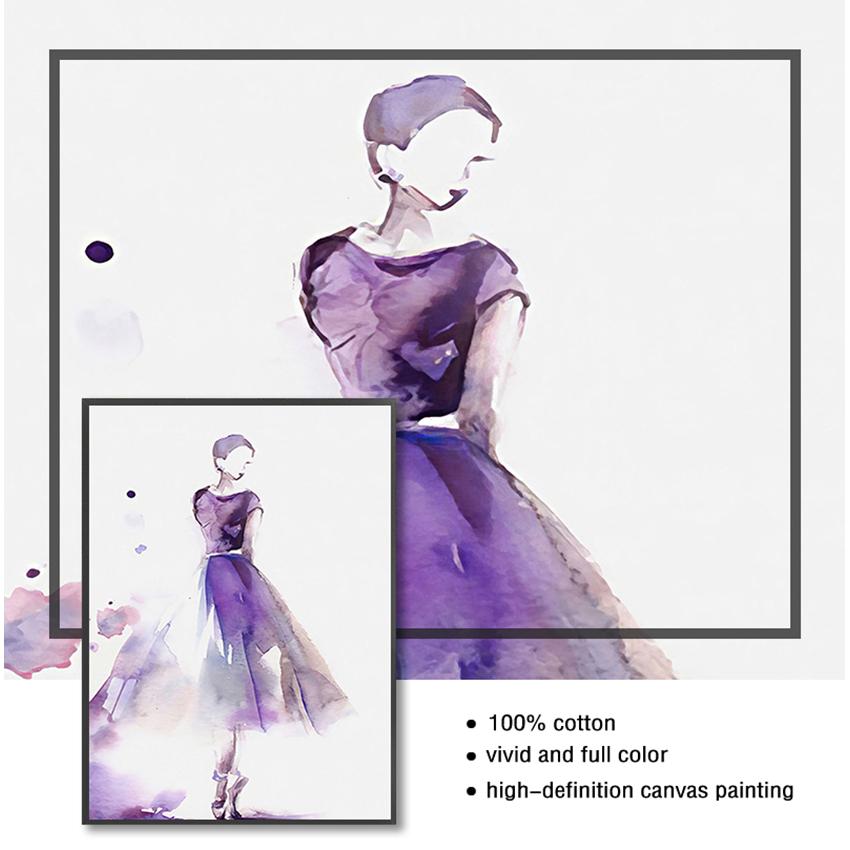 Nordic Posters and Prints Home Decor Wall Painting Frameless Watercolor Purple Ballerina Canvas Painting Girl Room Art Cuadros