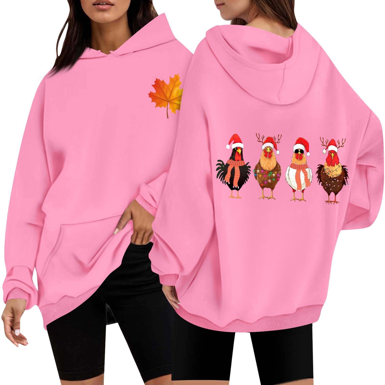 

Женская повседневная мода с принтом Дня благодарения с длинным рукавом и капюшоном XL розовый