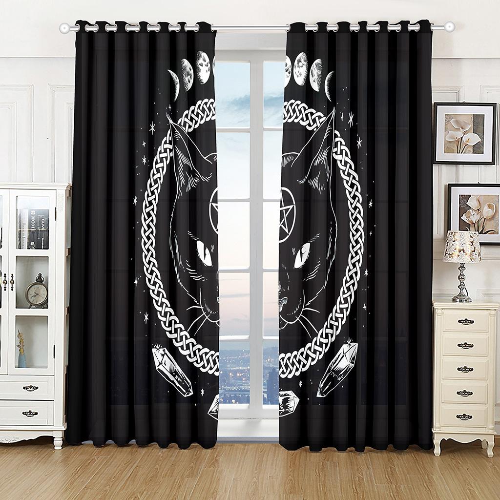 

3D сатанинская кошка пентаграмма смерть черный металлический принт тонкая полузатеняющая полиэстеровая оконная занавеска для спальни, гостя, гостиной, крючок 100W130H(CM)40x51in&Grommet Top