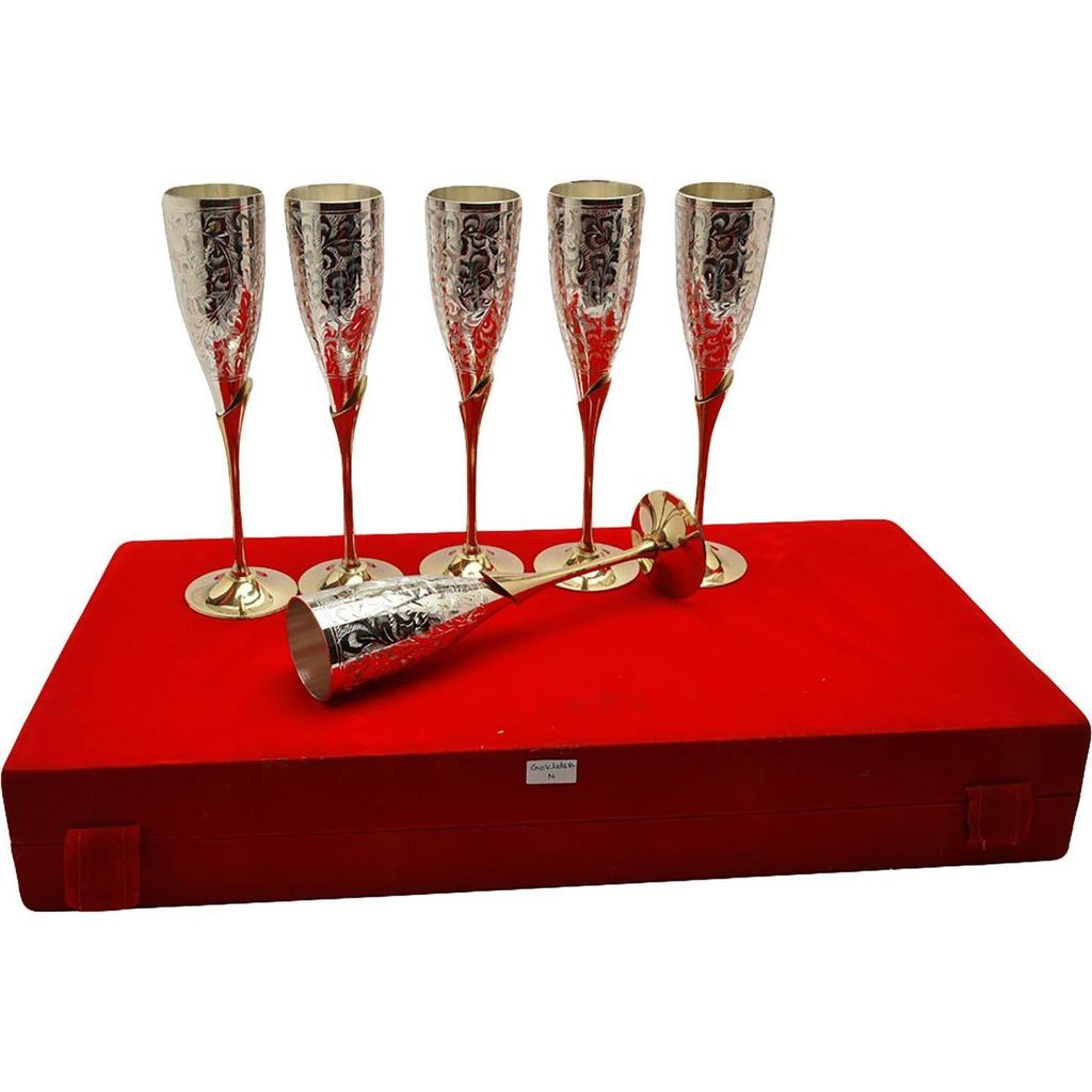 Silver Plated Brass Wine Goblet/Wine Glasses Set (Set of 6 Wine Glass)