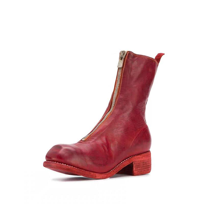 

Короткие красные сапоги с круглым носком и молнией спереди, стильные сапоги на толстом каблуке средней высоты, модные женские сапоги большого размера для показа на подиуме 36 красный