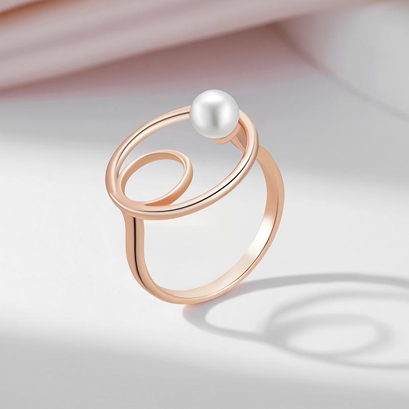 Slawischer Vintage-Perlenring in Roségold mit doppeltem Hohlkreis, Schmuck für Frauen