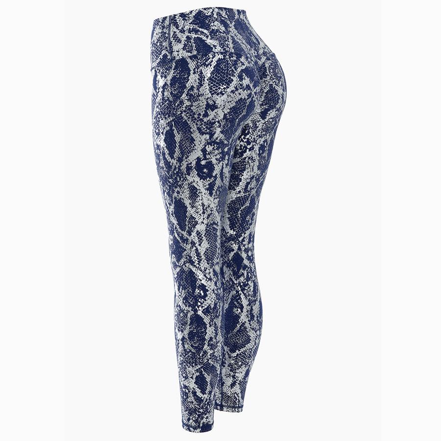 Leggings a Vita Alta Compressione con Stampa Serpente Metallizzata e Modellatura Glutei Pesca per Yoga, Fitness e Allenamento