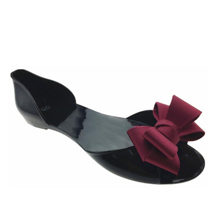 Fashion Bow Jelly Flats Women'S Flat Pvc Fish Mouth Sandals