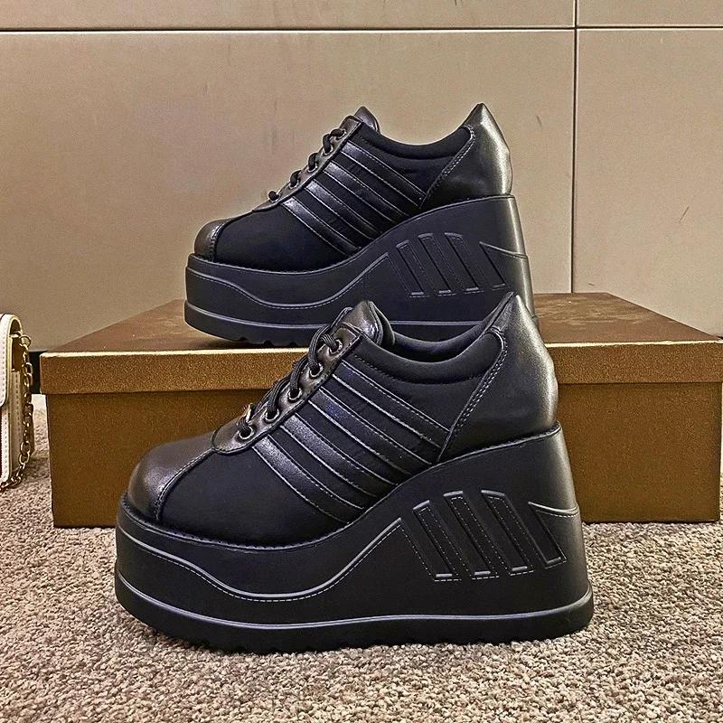 New Fashion Punk Street Black Gothic Girls Cosplay Platform High Heels Sneakers Wedges Women's High Heels Large Size42 Ayakkabi