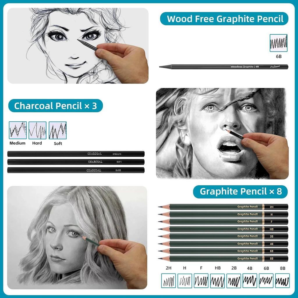 Roseelf Drawing Pencil A4 Sketchbook with 160GSM for Sketching and Drawing and More for and for and Professional Artists Sketchbook 19-Piece Set,