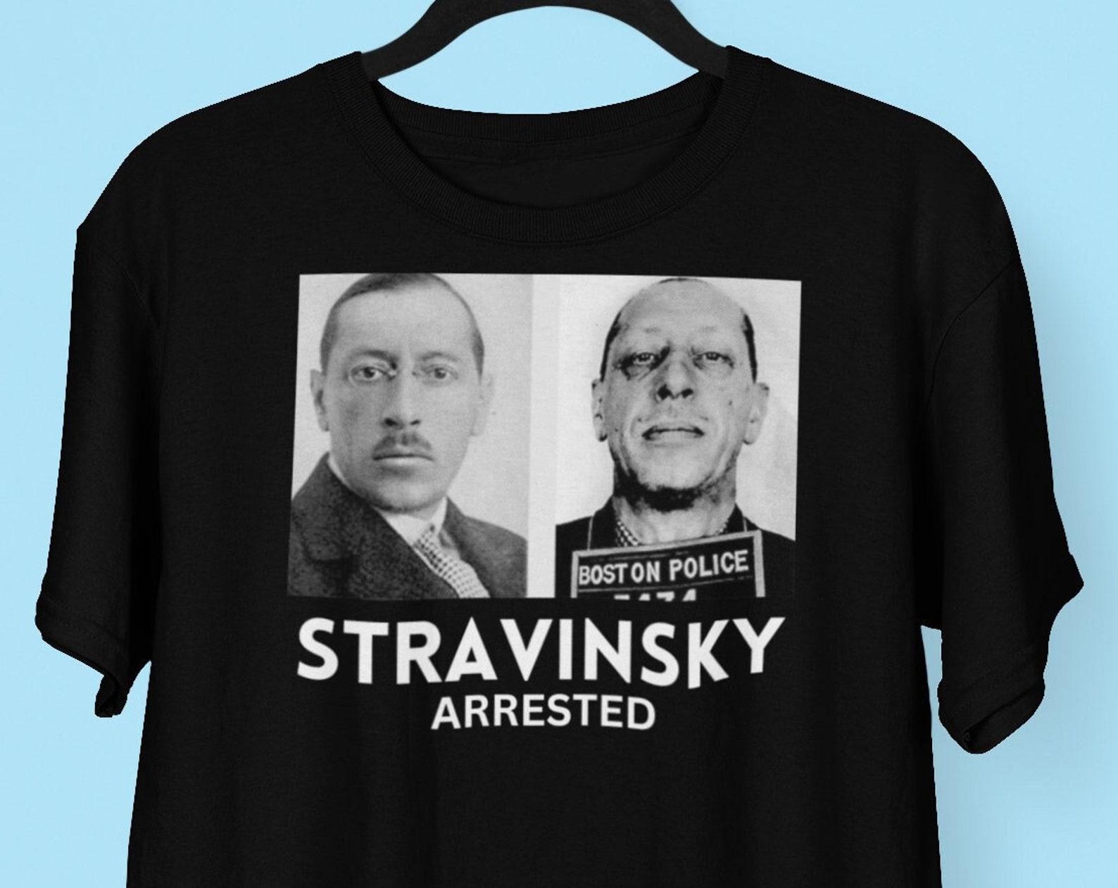 Stravinsky Arrested Mugshot Pic T shirt, Igor Stravinsky Modernist Composer, Musician, Piano PianisT shirt 3XL
