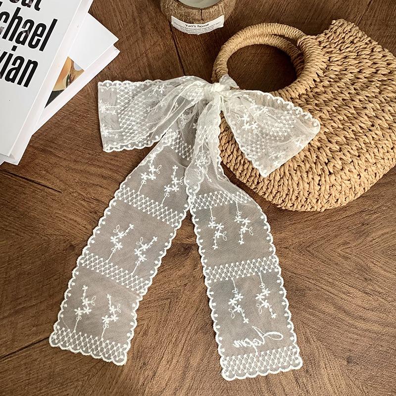 Silk Scarf Long Strip High-end Super Fairy Lace Embroidered Headscarf Silk Scarf Women's Headband Hair Tie Bag Streamer Belt Waist Belt