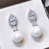 Gorgeous Flower Imitation Pearl Earrings Women Luxury Inlaid Sparkling CZ Stone Fashion Wedding Jewelry Wholesale Lots