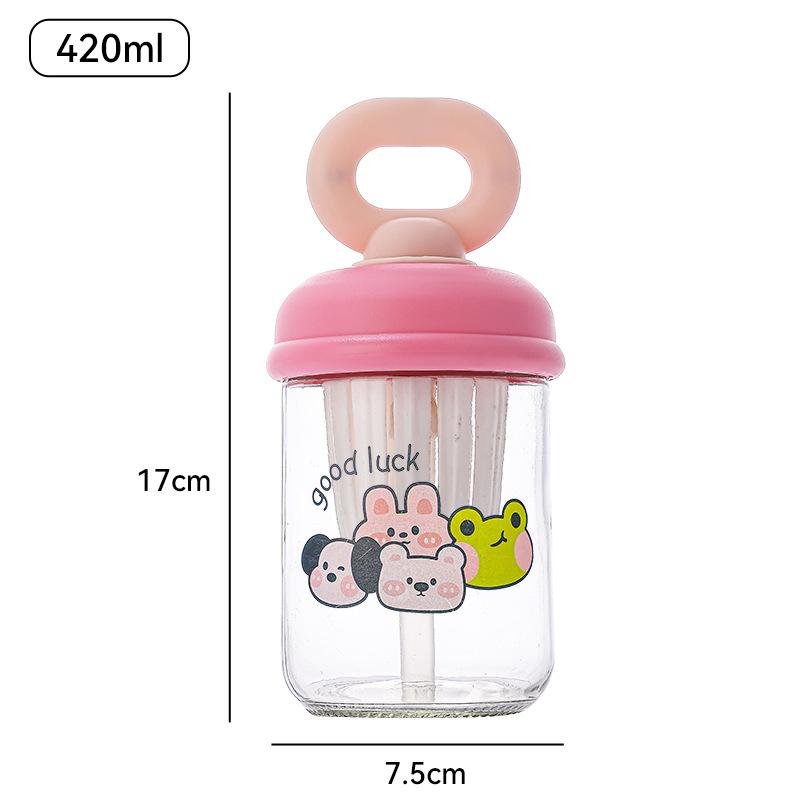 Cute Water Cup for Girls, Good-looking, High-temperature-resistant, Portable, Compact Summer Student Cup with Tea Straw, Glass Cup