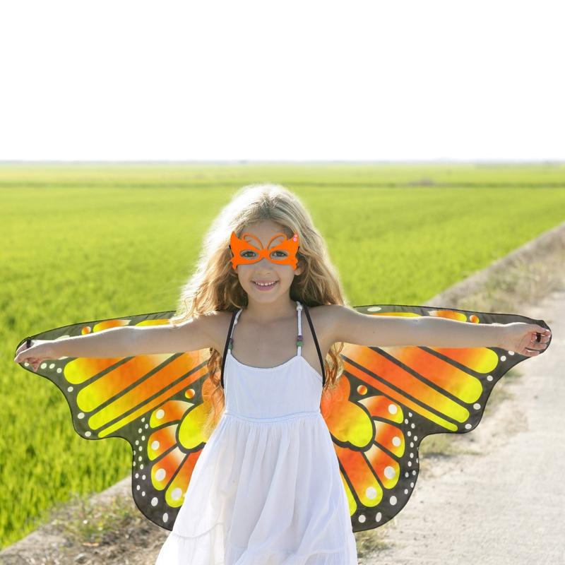 Kids Halloween Costume Set Funny Chiffon Butterfly Wings Cape,Mask,Headband Performance Cosplay Props Elf Angel Wings Costumes
