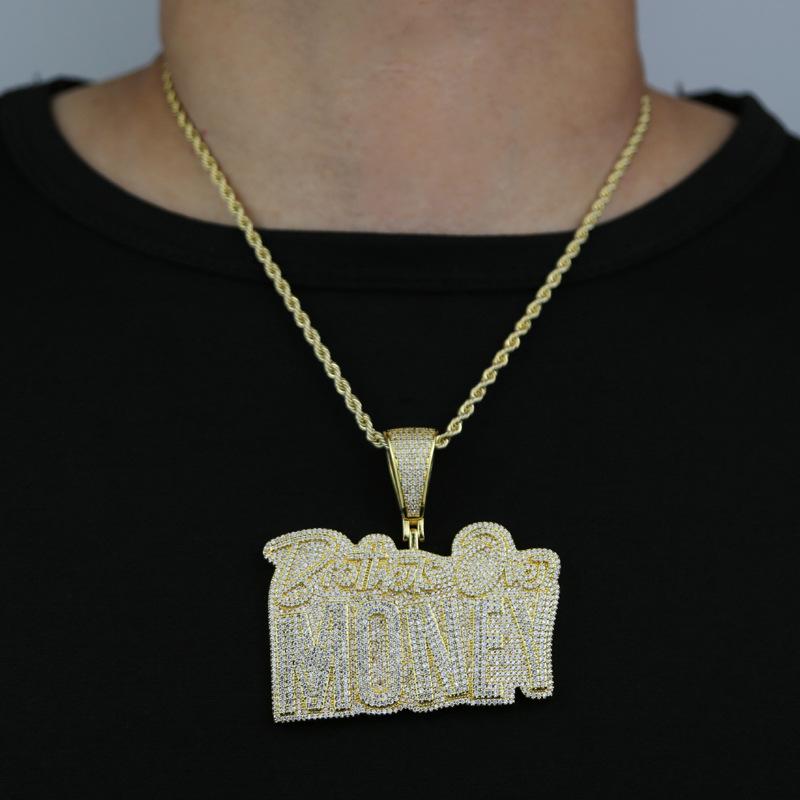 Hip-hop Zircon-Inlaid MONEY Letter Pendant Necklace - Trendy Men's Jewelry