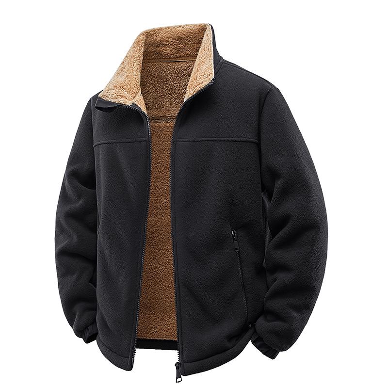 Men's Thickened Fleece Jacket with Stand Collar - Casual Autumn/Winter Outdoor Hoodie