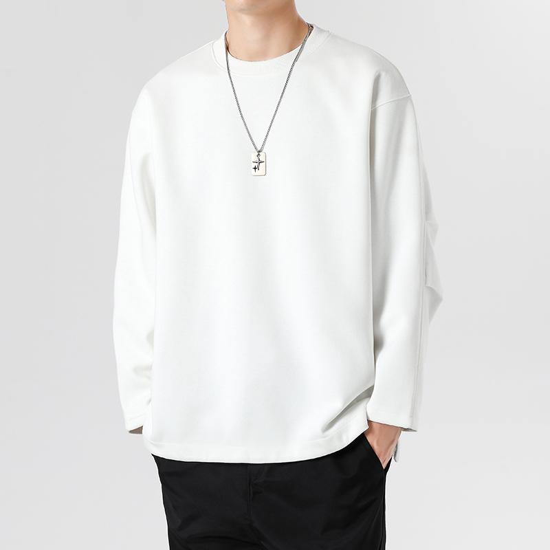 Men's Oversized Crew Neck Sweatshirt - Lightweight Soft Fabric, Casual Loose Fit Pullover with Side Slit Detail for Streetwear and Daily Wear