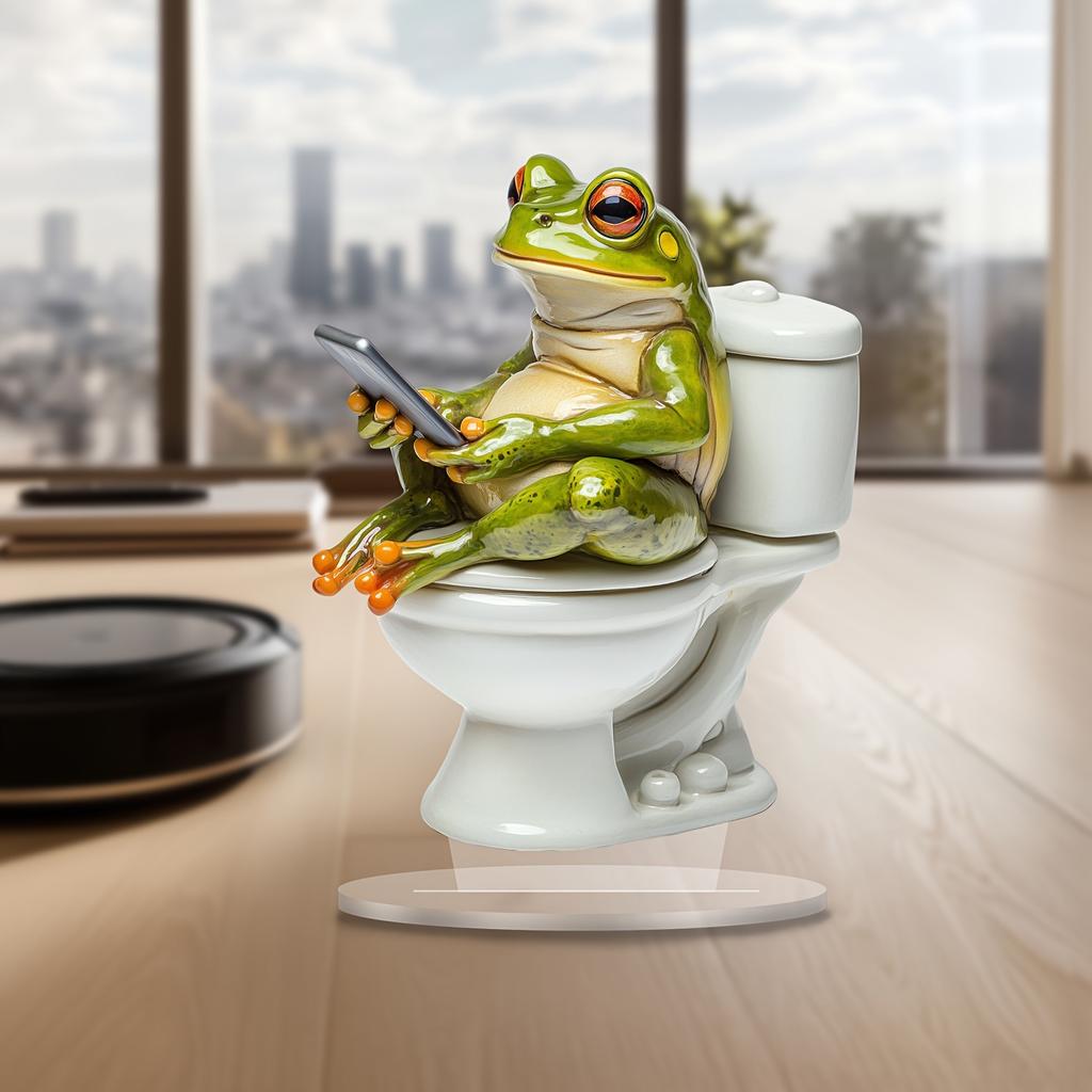 Kreativer und lustiger Frosch, der auf der Toilette sitzt - Heimdekoration, Raumdekoration, Büro-Schreibtischdekoration. Geschenke für Freunde
