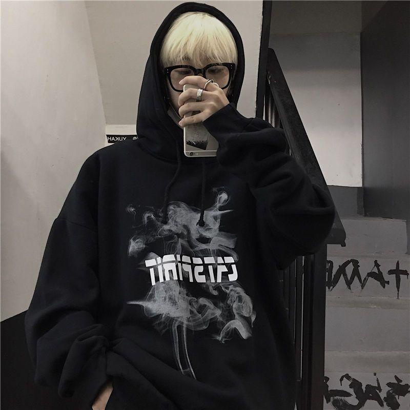 Diablo Graffiti Smiley Print Sweater Men's Street Fleece-lined Thickened Loose Plus Size Hip-Hop Autumn and Winter Jacket