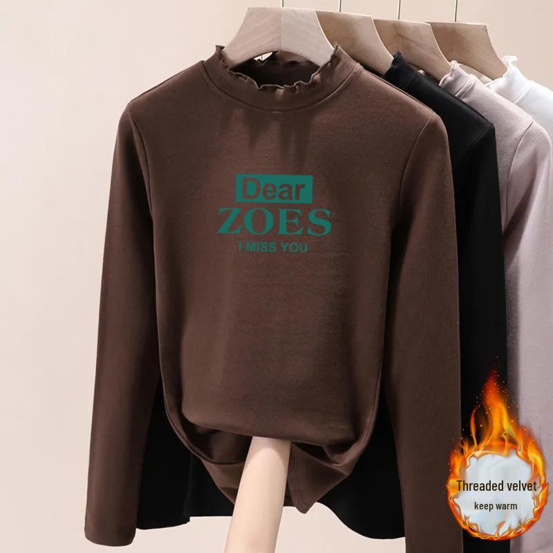 

2025 Женский флисовый топ большого размера с двусторонним принтом, длинным рукавом и полувысоким воротником L (100-115 lbs)