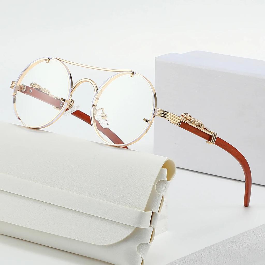New Fashion Round Double Beam Leopard Head Men'S Sunglasses Luxury Metal Frame Women'S Multi Color Outdoor Travel Sunglasses