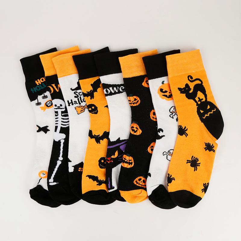 Plus Size Halloween Pumpkin Witch Funny Casual Mid-Calf Socks for Men & Women