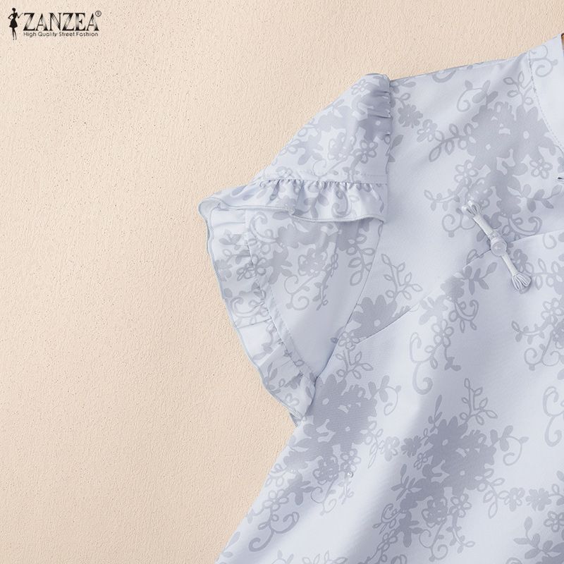 ZANZEA Elegant Women Casual Round Neck Short Sleeve Blouse