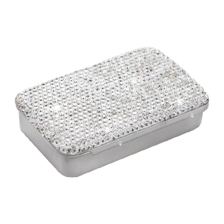Sliding Mechanism Storage Container Decoration With Crystals Sturdy Stainless Iron Materials белый