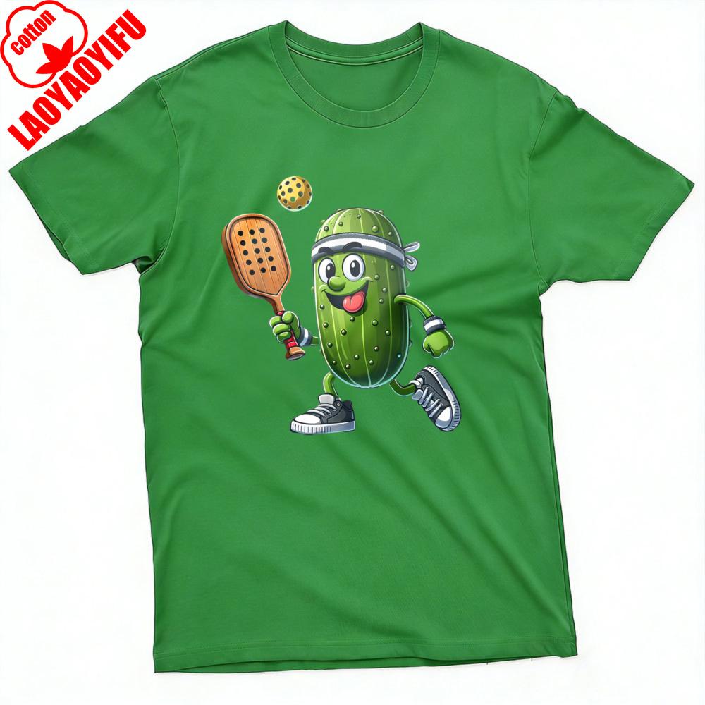 Cucumber Playing Pickleball Summer Unisex TShirt Casual Funny Design for Outdoor Activities and Sports Clothes Summer Tees