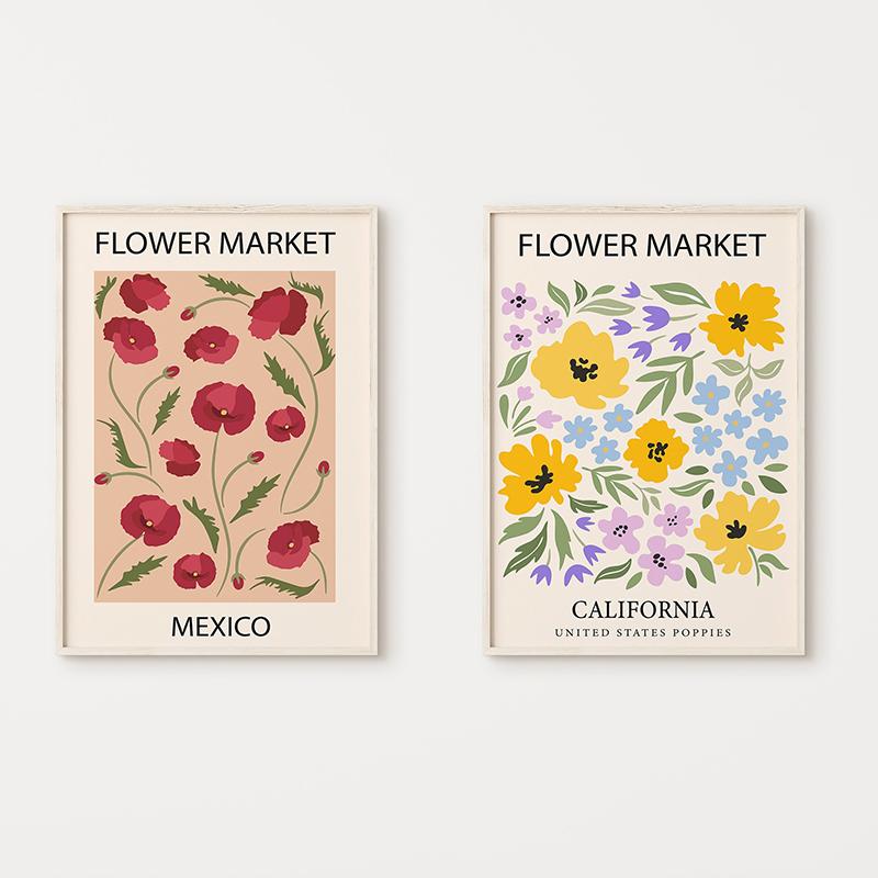 Minimalist Flower Poster Abstract Flower Market Canvas Painting Print Nordic Style Wall Art Picture for Living Room Home Decora