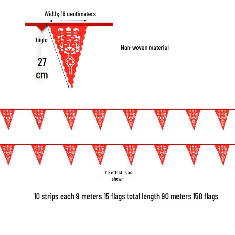 Wedding Outdoor Decor Set: Colorful Flags, Red Lanterns, Double Happiness Banners for Bridal Chamber