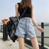 Women's White Pants Summer Crimping High Waist Classic Light Blue Denim Shorts Pants Wide Leg Street Style All-match Jean Casual Shorts