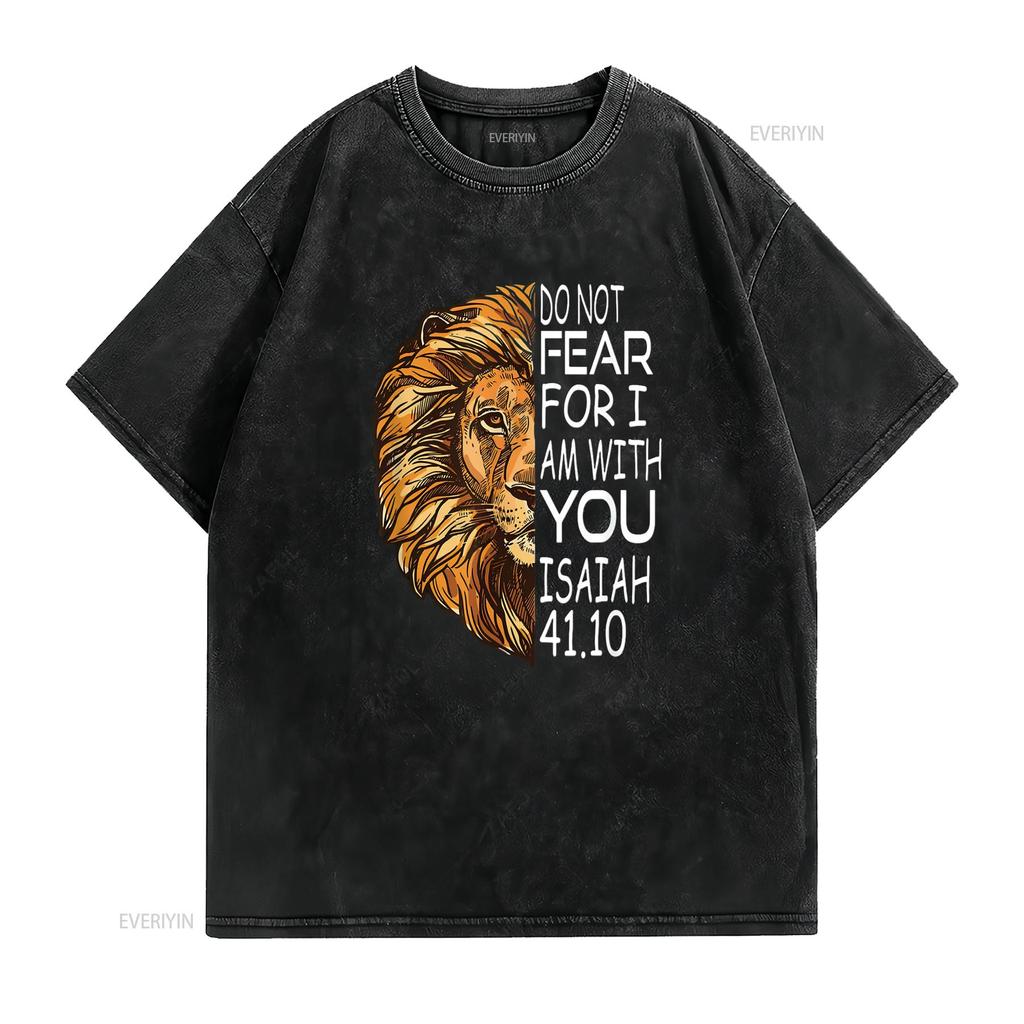 Womens Christian Religious Bible Verse Sayings Lion Fear Scripture T Shirt Black 2XL Vintage Washed Designer Clothes Slightly