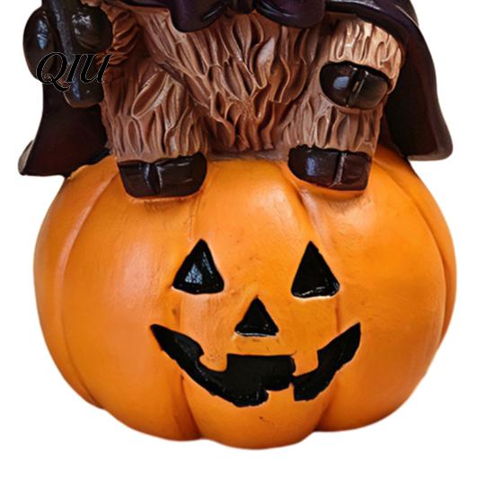 Cute Cow Gifts 2Pcs Halloween Highland Witch Ornament, Resin Figurine with Hat Pumpkin Broom Broomstick Figurines & Skull, Farmhouse Tabletop