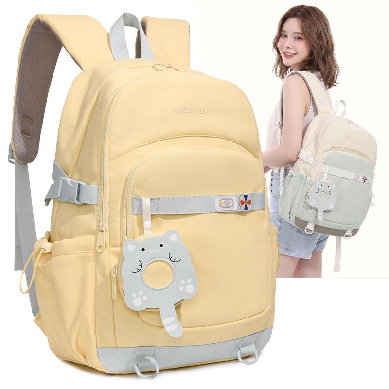 Cute Pink School Backpack with Front Pocket Casual Daypack for Girls Students Daily Use