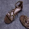 Fashion Retro Ethnic Rivet Open Toe Flat Heel Roman Sandals 2025 Summer New Niche Round Toe