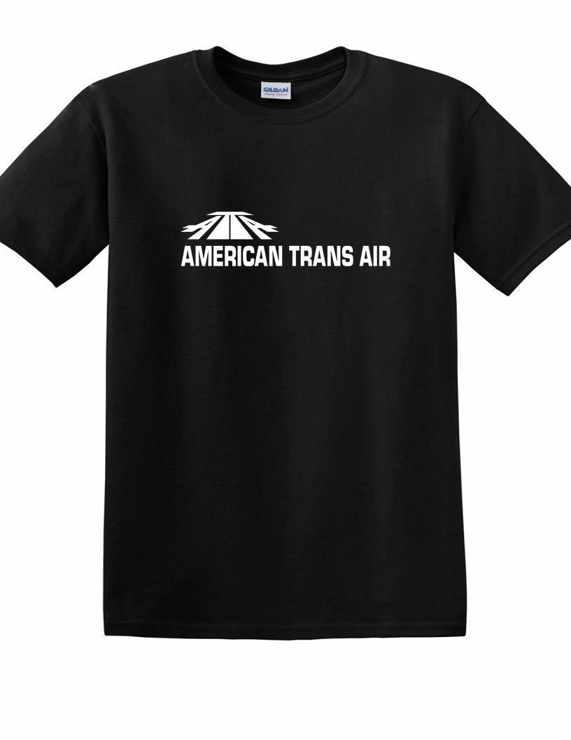 American Trans Air ATA Retro Logo Tee US Airline White Black Cotton T-Shirt 4XL