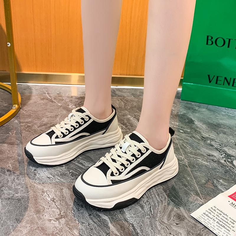

Canvas shoes platform muffin autumn new board shoes women s shoes spring and autumn height increase dissolve leisure sports white shoes 35 чёрный