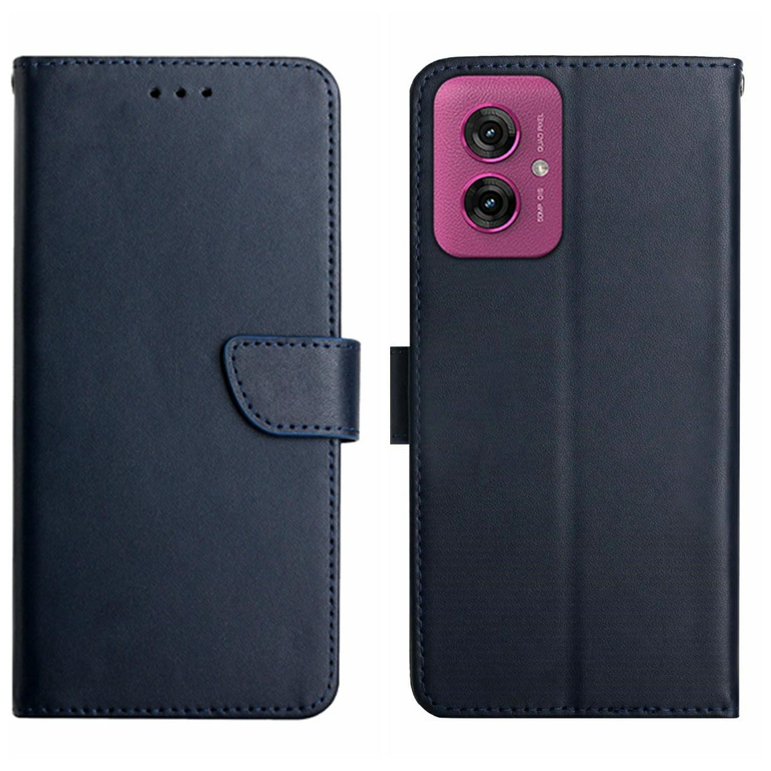 

HT02 For Motorola Moto G55 5G Case Genuine Cow Leather Phone Cover Nappa Texture Blue