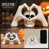 Halloween Desktop Decoration Gothic Skeleton Hands Heart Sculpture with Skull, Romantic Love Statue, Secret Room Horror Display Shape Finger