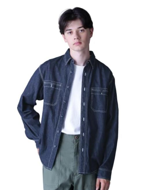 AVIREX BASIC LIGHT DENIM L/S SHIRT M 367 indigo