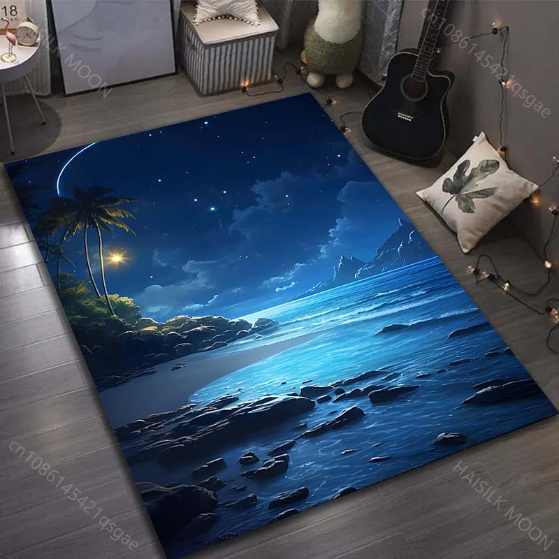 

1PC Night beach starry landscape Carpet for Living Room Bedroom Sofa Home Decor Rus Non-slip Floor Mat Luxury Gift 40cm x 60cm